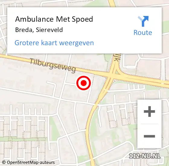 Locatie op kaart van de 112 melding: Ambulance Met Spoed Naar Breda, Siereveld op 10 januari 2018 23:14