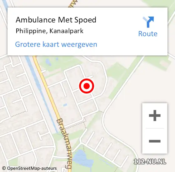 Locatie op kaart van de 112 melding: Ambulance Met Spoed Naar Philippine, Kanaalpark op 11 januari 2018 08:37