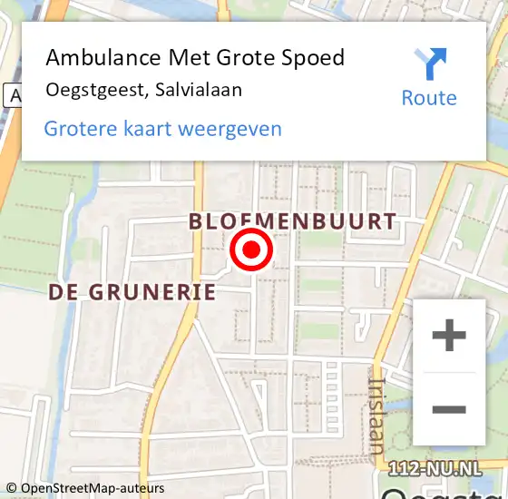 Locatie op kaart van de 112 melding: Ambulance Met Grote Spoed Naar Oegstgeest, Salvialaan op 11 januari 2018 10:36