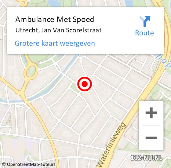 Locatie op kaart van de 112 melding: Ambulance Met Spoed Naar Utrecht, Jan Van Scorelstraat op 11 januari 2018 13:09