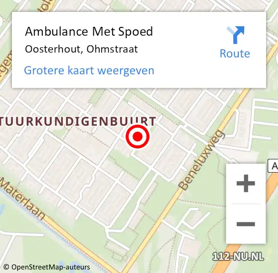 Locatie op kaart van de 112 melding: Ambulance Met Spoed Naar Oosterhout, Ohmstraat op 11 januari 2018 22:35