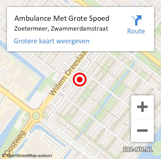 Locatie op kaart van de 112 melding: Ambulance Met Grote Spoed Naar Zoetermeer, Zwammerdamstraat op 11 januari 2018 23:36