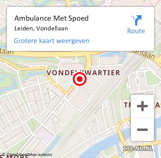 Locatie op kaart van de 112 melding: Ambulance Met Spoed Naar Leiden, Vondellaan op 12 januari 2018 02:47