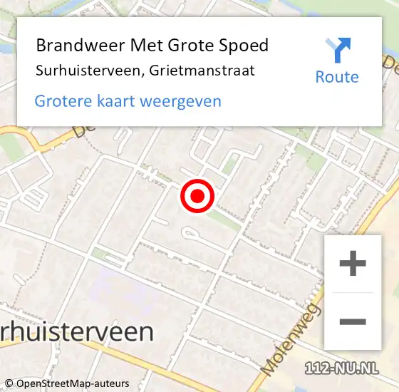 Locatie op kaart van de 112 melding: Brandweer Met Grote Spoed Naar Surhuisterveen, Grietmanstraat op 12 januari 2018 06:18