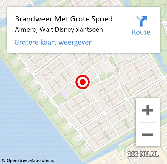 Locatie op kaart van de 112 melding: Brandweer Met Grote Spoed Naar Almere, Walt Disneyplantsoen op 12 januari 2018 06:35