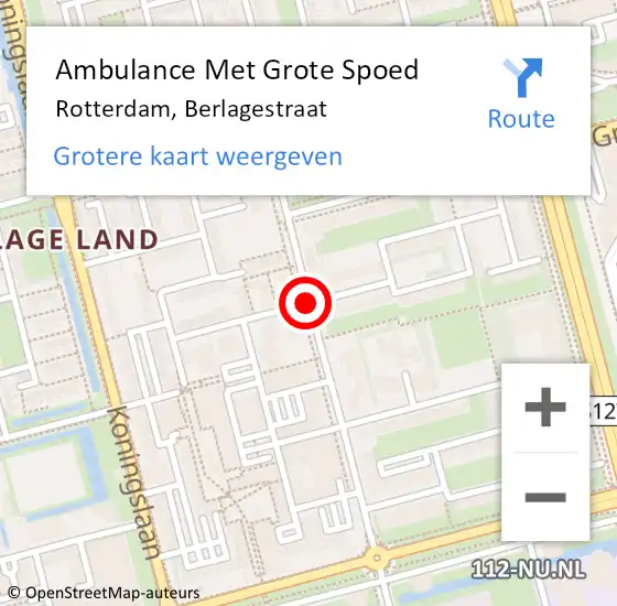 Locatie op kaart van de 112 melding: Ambulance Met Grote Spoed Naar Rotterdam, Berlagestraat op 12 januari 2018 07:28