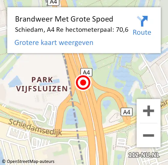 Locatie op kaart van de 112 melding: Brandweer Met Grote Spoed Naar Schiedam, A4 L hectometerpaal: 61,3 op 12 januari 2018 07:38