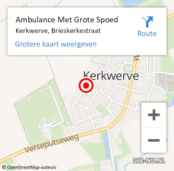 Locatie op kaart van de 112 melding: Ambulance Met Grote Spoed Naar Kerkwerve, Brieskerkestraat op 12 januari 2018 08:17