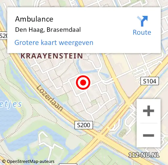 Locatie op kaart van de 112 melding: Ambulance Den Haag, Brasemdaal op 12 januari 2018 10:13