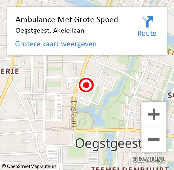 Locatie op kaart van de 112 melding: Ambulance Met Grote Spoed Naar Oegstgeest, Akeleilaan op 12 januari 2018 11:33