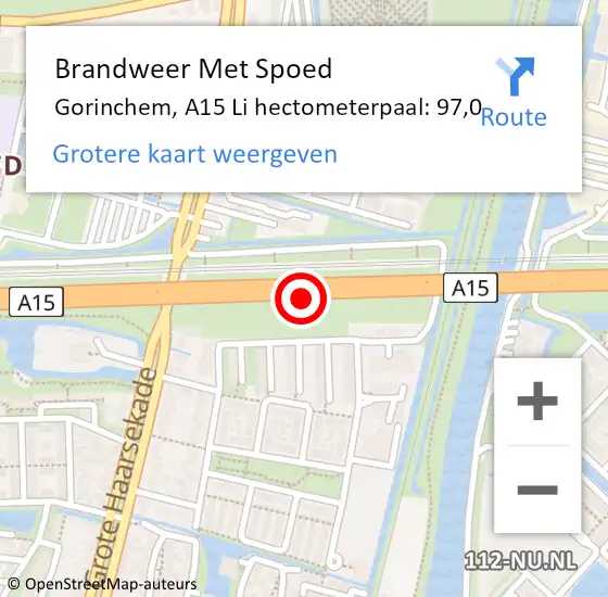 Locatie op kaart van de 112 melding: Brandweer Met Spoed Naar Gorinchem, A15 R hectometerpaal: 94,5 op 12 januari 2018 12:06