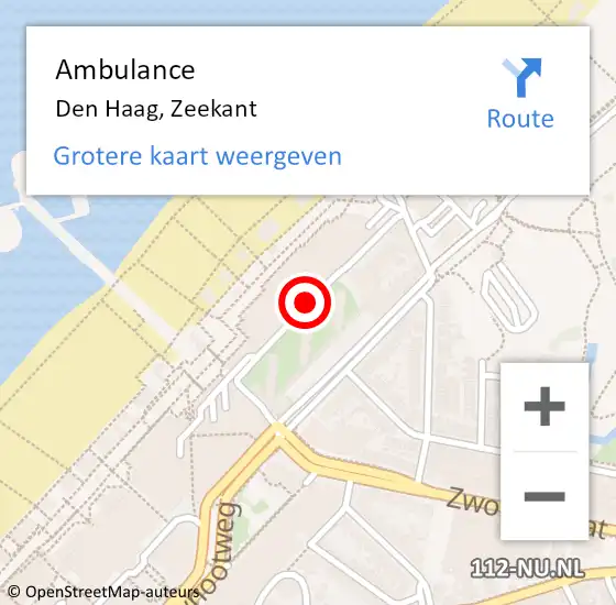 Locatie op kaart van de 112 melding: Ambulance Den Haag, Zeekant op 12 januari 2018 12:16