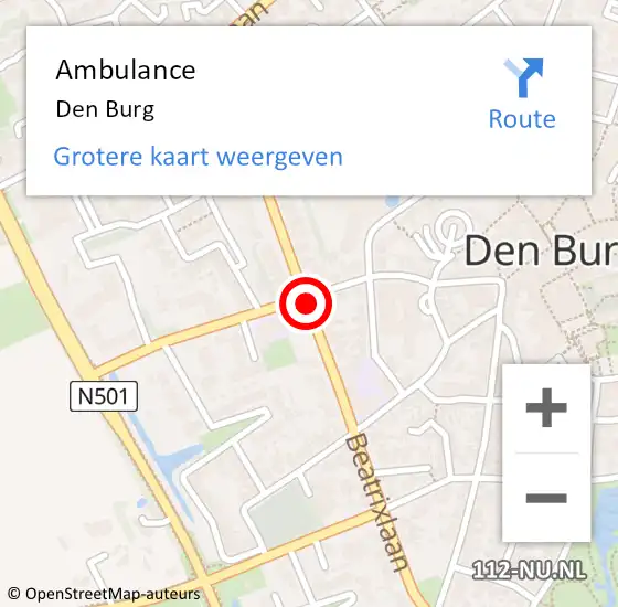 Locatie op kaart van de 112 melding: Ambulance Den Burg op 12 januari 2018 13:26