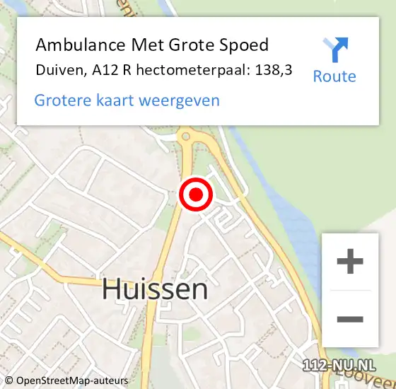 Locatie op kaart van de 112 melding: Ambulance Met Grote Spoed Naar Duiven, A12 R hectometerpaal: 138,3 op 12 januari 2018 16:02