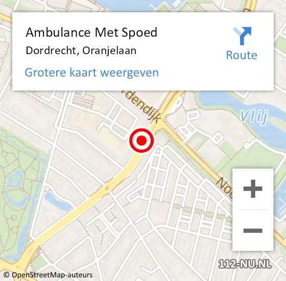 Locatie op kaart van de 112 melding: Ambulance Met Spoed Naar Dordrecht, Oranjelaan op 12 januari 2018 16:25