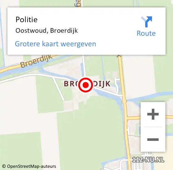 Locatie op kaart van de 112 melding: Politie Oostwoud, Broerdijk op 12 januari 2018 16:39