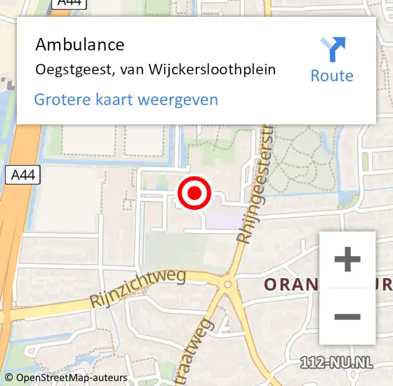 Locatie op kaart van de 112 melding: Ambulance Oegstgeest, van Wijckersloothplein op 12 januari 2018 16:43
