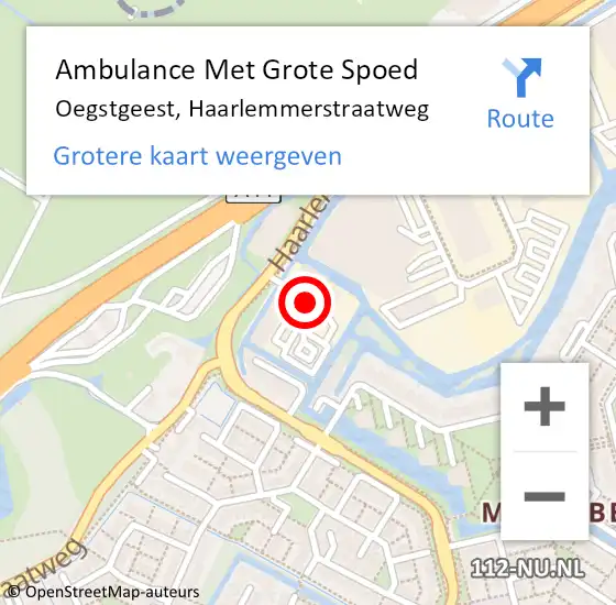 Locatie op kaart van de 112 melding: Ambulance Met Grote Spoed Naar Oegstgeest, Haarlemmerstraatweg op 12 januari 2018 18:31