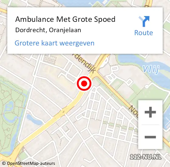 Locatie op kaart van de 112 melding: Ambulance Met Grote Spoed Naar Dordrecht, Oranjelaan op 12 januari 2018 20:00
