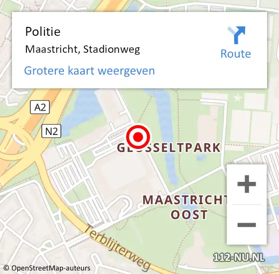 Locatie op kaart van de 112 melding: Politie Maastricht, Stadionweg op 12 januari 2018 20:56
