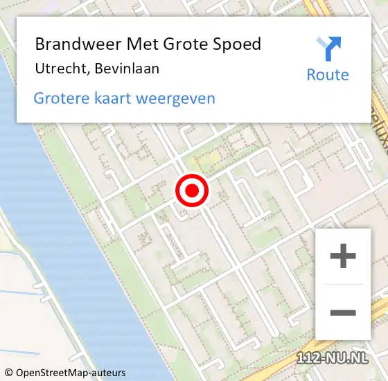 Locatie op kaart van de 112 melding: Brandweer Met Grote Spoed Naar Utrecht, Bevinlaan op 13 januari 2018 02:54