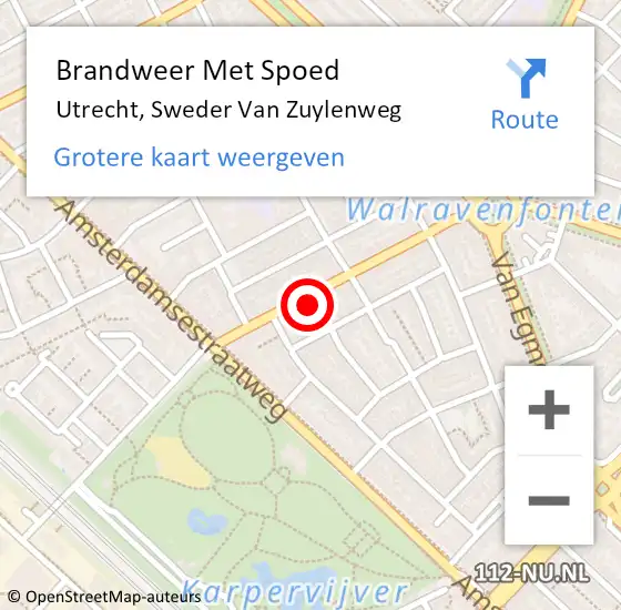 Locatie op kaart van de 112 melding: Brandweer Met Spoed Naar Utrecht, Sweder Van Zuylenweg op 13 januari 2018 03:47