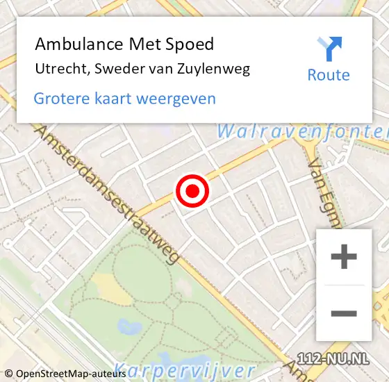 Locatie op kaart van de 112 melding: Ambulance Met Spoed Naar Utrecht, Sweder van Zuylenweg op 13 januari 2018 03:53
