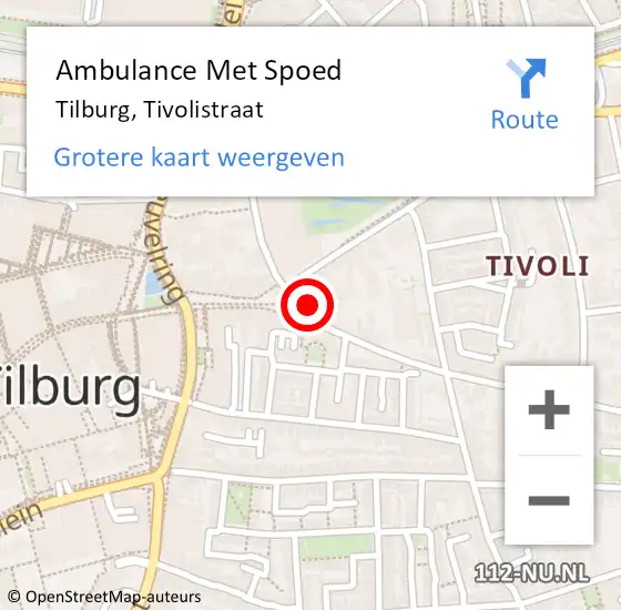 Locatie op kaart van de 112 melding: Ambulance Met Spoed Naar Tilburg, Tivolistraat op 13 januari 2018 05:47