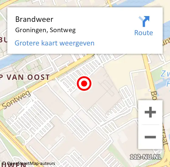 Locatie op kaart van de 112 melding: Brandweer Groningen, Sontweg op 13 januari 2018 07:28