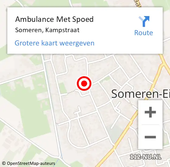 Locatie op kaart van de 112 melding: Ambulance Met Spoed Naar Someren, Kampstraat op 13 januari 2018 08:33