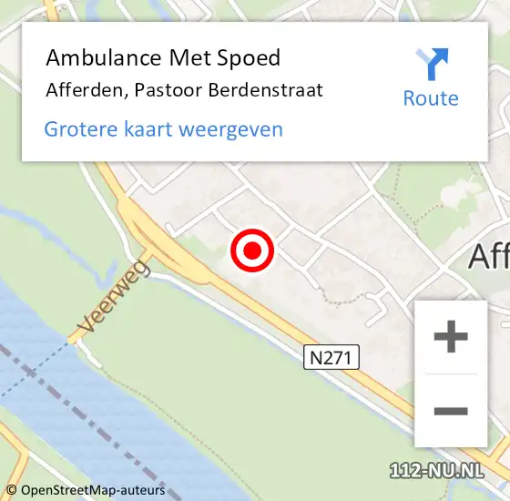 Locatie op kaart van de 112 melding: Ambulance Met Spoed Naar Afferden, Pastoor Berdenstraat op 13 januari 2018 08:38