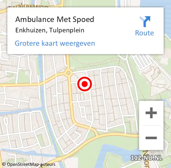 Locatie op kaart van de 112 melding: Ambulance Met Spoed Naar Enkhuizen, Tulpenplein op 13 januari 2018 12:49