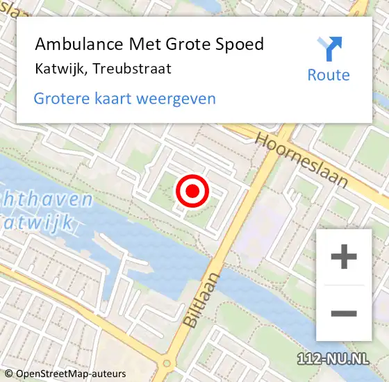 Locatie op kaart van de 112 melding: Ambulance Met Grote Spoed Naar Katwijk, Treubstraat op 13 januari 2018 13:56