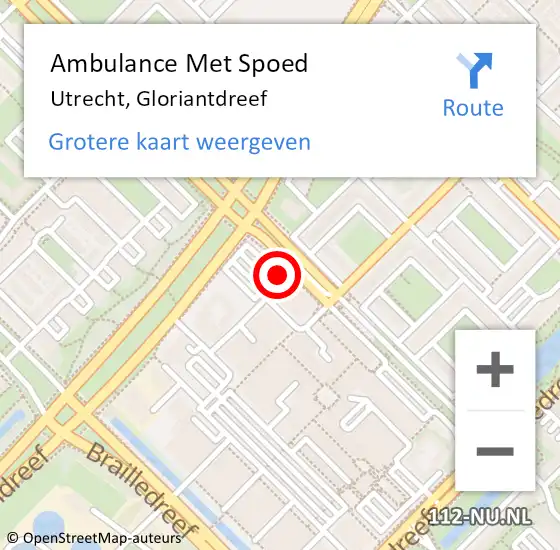 Locatie op kaart van de 112 melding: Ambulance Met Spoed Naar Utrecht, Gloriantdreef op 13 januari 2018 17:19