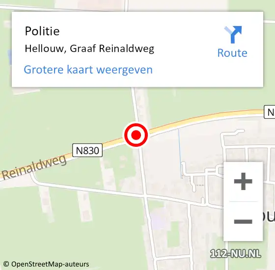 Locatie op kaart van de 112 melding: Politie Hellouw, Graaf Reinaldweg op 13 januari 2018 17:55