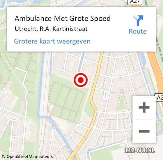 Locatie op kaart van de 112 melding: Ambulance Met Grote Spoed Naar Utrecht, R.A. Kartinistraat op 13 januari 2018 19:43