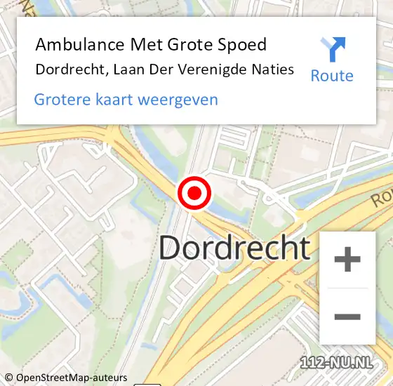 Locatie op kaart van de 112 melding: Ambulance Met Grote Spoed Naar Dordrecht, Laan D Verenigde Naties op 13 januari 2018 21:16