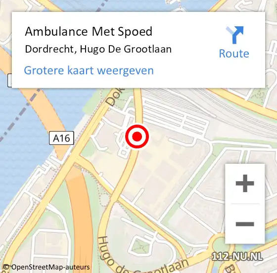 Locatie op kaart van de 112 melding: Ambulance Met Spoed Naar Dordrecht, Hugo De Grootlaan op 13 januari 2018 23:49