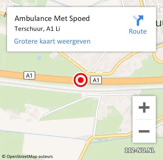 Locatie op kaart van de 112 melding: Ambulance Met Spoed Naar Terschuur, A1 L hectometerpaal: 52,4 op 14 januari 2018 06:34