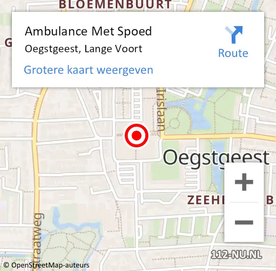 Locatie op kaart van de 112 melding: Ambulance Met Spoed Naar Oegstgeest, Lange Voort op 14 januari 2018 14:17