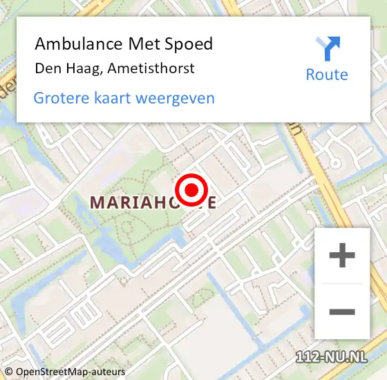 Locatie op kaart van de 112 melding: Ambulance Met Spoed Naar Den Haag, Ametisthorst op 14 januari 2018 20:56