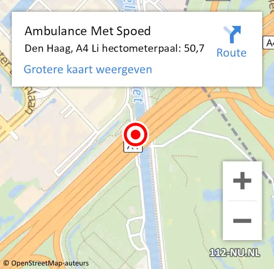 Locatie op kaart van de 112 melding: Ambulance Met Spoed Naar Den Haag, A4 L hectometerpaal: 47,1 op 14 januari 2018 22:00