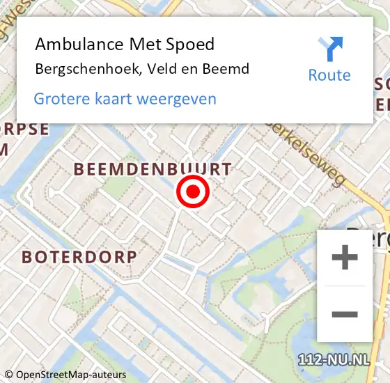 Locatie op kaart van de 112 melding: Ambulance Met Spoed Naar Bergschenhoek, Veld En Beemd op 15 januari 2018 08:35