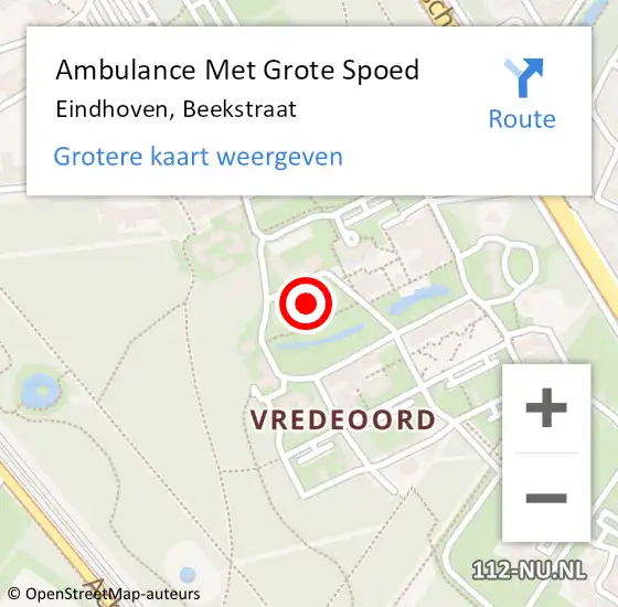 Locatie op kaart van de 112 melding: Ambulance Met Grote Spoed Naar Eindhoven, Beekstraat op 15 januari 2018 09:20