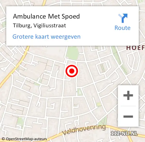 Locatie op kaart van de 112 melding: Ambulance Met Spoed Naar Tilburg, Vigiliusstraat op 15 januari 2018 11:35