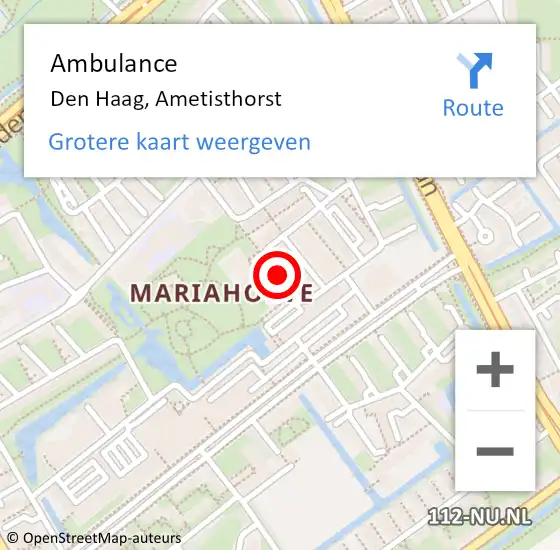 Locatie op kaart van de 112 melding: Ambulance Den Haag, Ametisthorst op 15 januari 2018 12:48