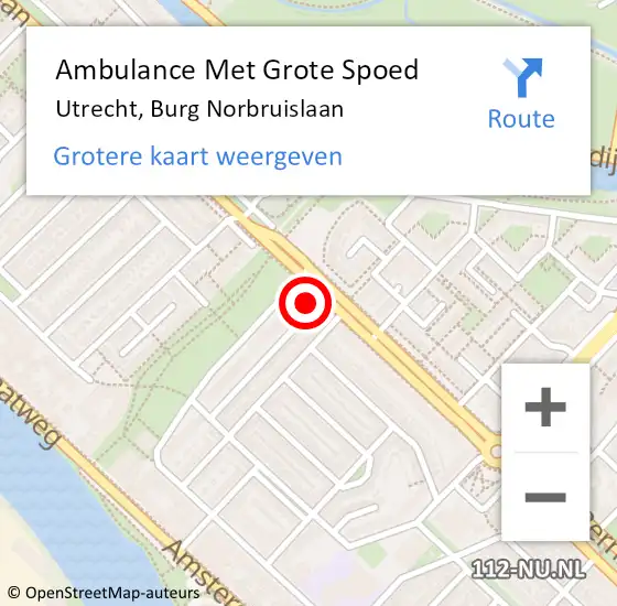 Locatie op kaart van de 112 melding: Ambulance Met Grote Spoed Naar Utrecht, Burg Norbruislaan op 15 januari 2018 13:33