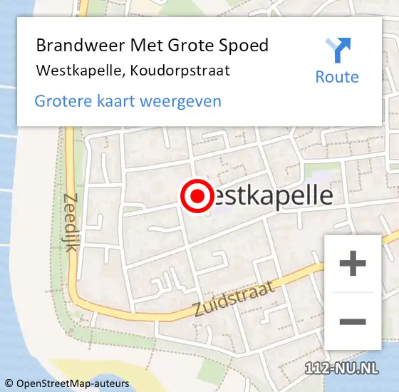 Locatie op kaart van de 112 melding: Brandweer Met Grote Spoed Naar Westkapelle, Koudorpstraat op 15 januari 2018 16:21