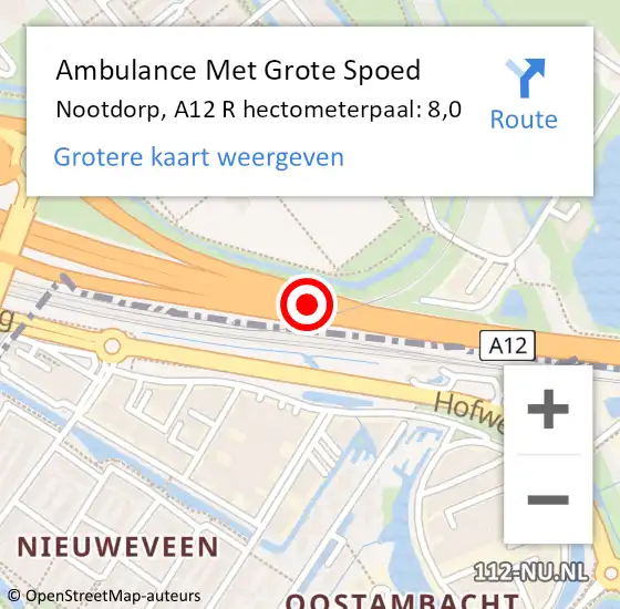 Locatie op kaart van de 112 melding: Ambulance Met Grote Spoed Naar Nootdorp, A12 R hectometerpaal: 6,9 op 15 januari 2018 18:43