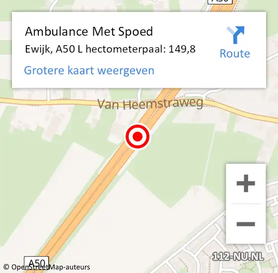 Locatie op kaart van de 112 melding: Ambulance Met Spoed Naar Ewijk, A50 L hectometerpaal: 149,8 op 15 januari 2018 18:45